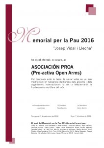 Memorial 2016 a Asociación Proactiva Open Arms